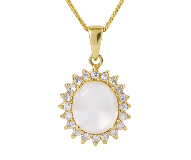 18KT GOLD PENDANT SET WITH 01 MOONSTONE AND 20 WHITE SAPPHIRES 